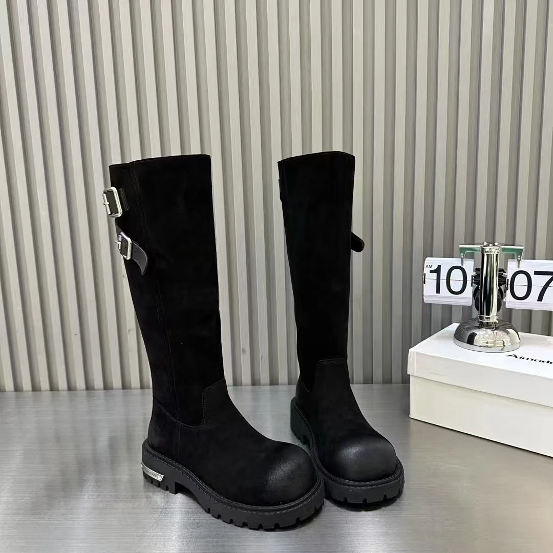 【十六号】艾模气质显腿直厚底增高不过膝高筒靴骑士长筒靴627-520
