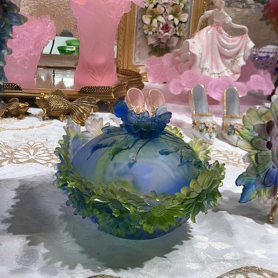 摆件QAA193脱蜡水晶小雏菊盖盒