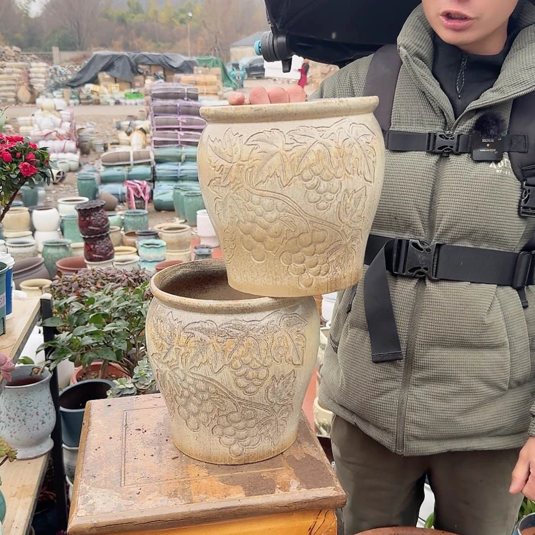 紫砂花盆口20高21（两个葡萄柴烧