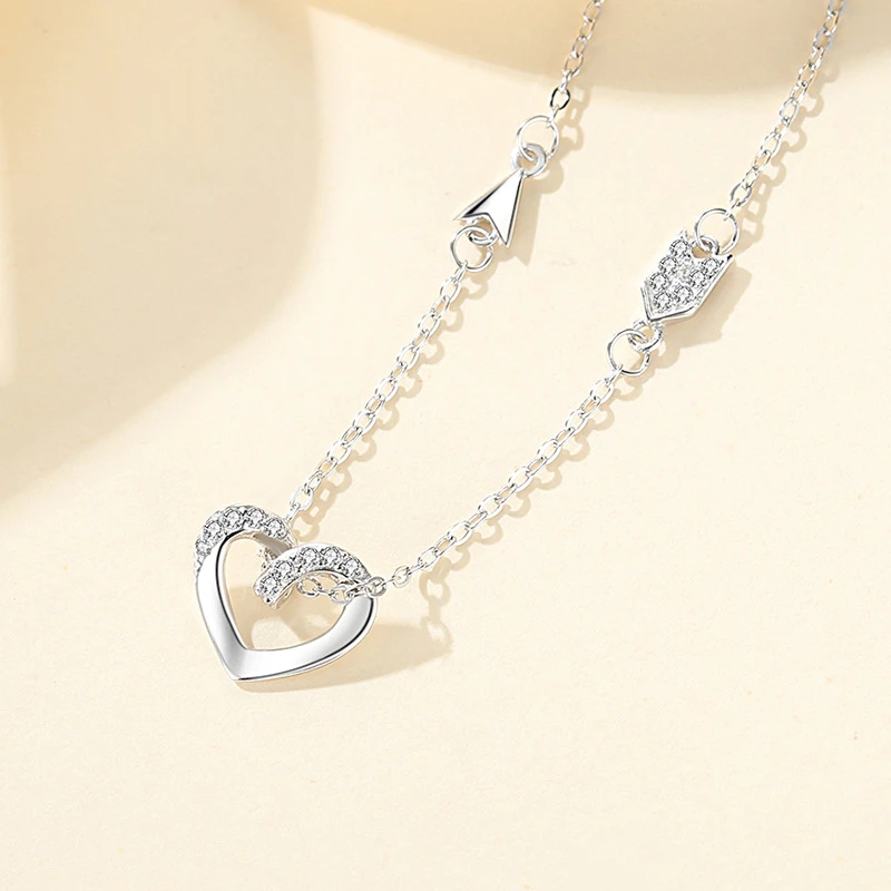 坠链均足银 990纯银项链女微镶一箭穿心吊坠锁骨链套链新年送女友