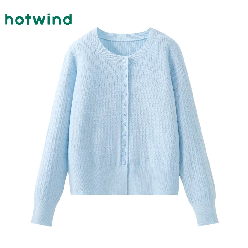 Hotwind/热风蓝色开衫女2025夏季短款小个子针织外套轻薄外搭罩衫