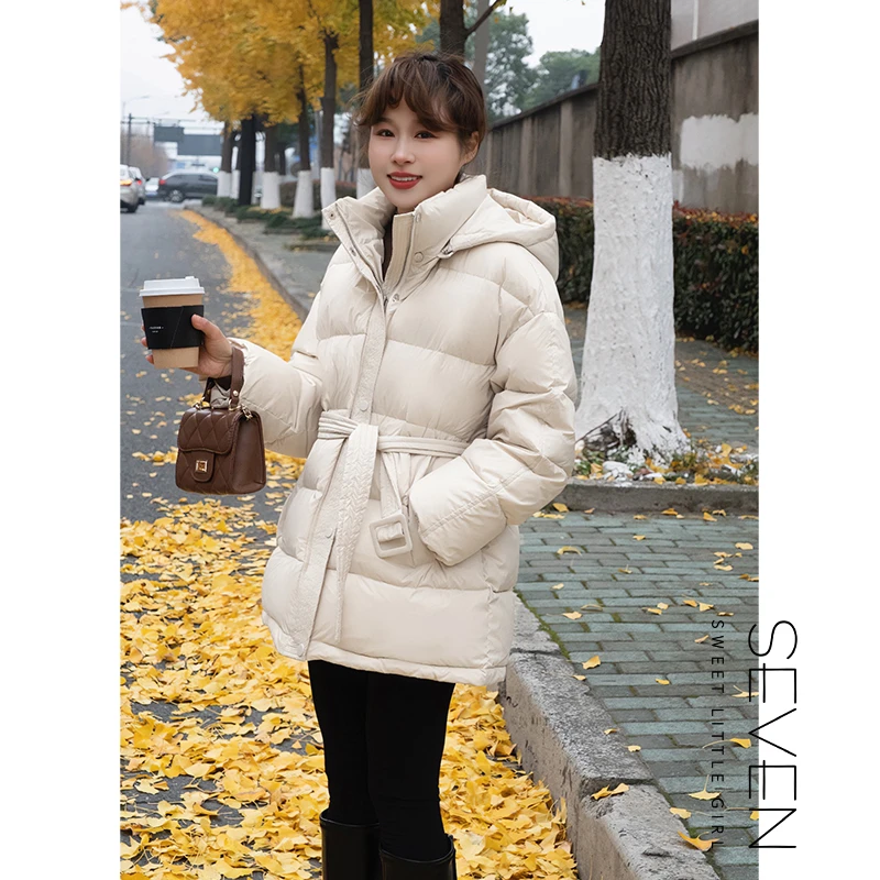 ③七七146小个子冬季90白鸭绒收腰中长款羽绒服女小美说