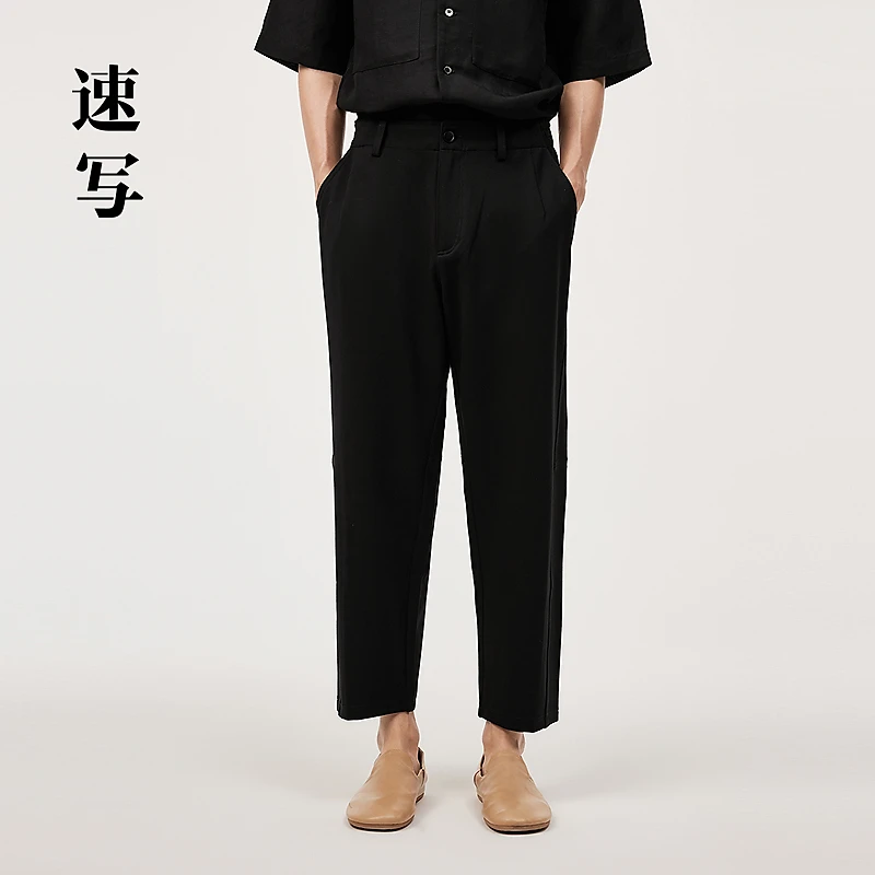 速写男装春夏季新品休闲裤直筒宽松舒适潮简约白色优雅9O3E10600