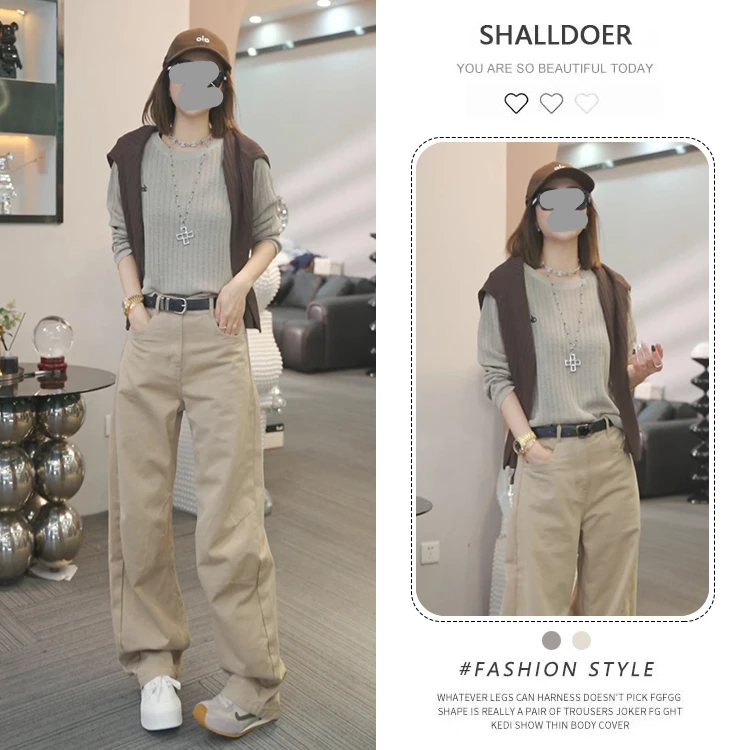 2025早秋时尚通勤风休闲时尚套装女休闲潮流新款上衣直筒裤两件套