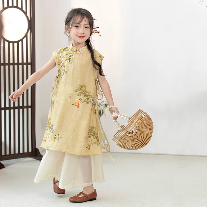 66公主童装夏季女童旗袍A类连衣裙女裙子洋气中式裙子Q557