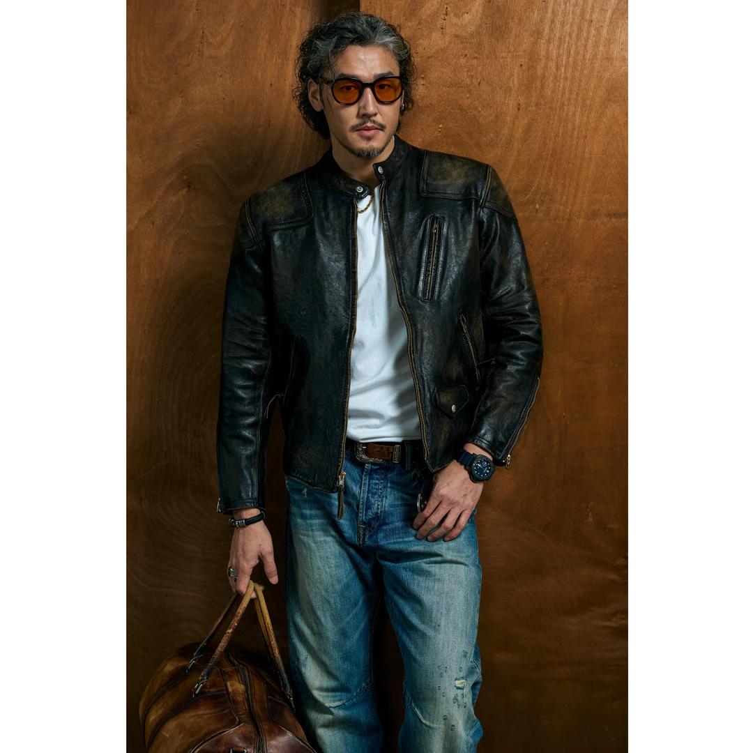 特叔【皮衣】毒液二代 复古休闲立领皮衣皮夹克机车秋冬修身真皮