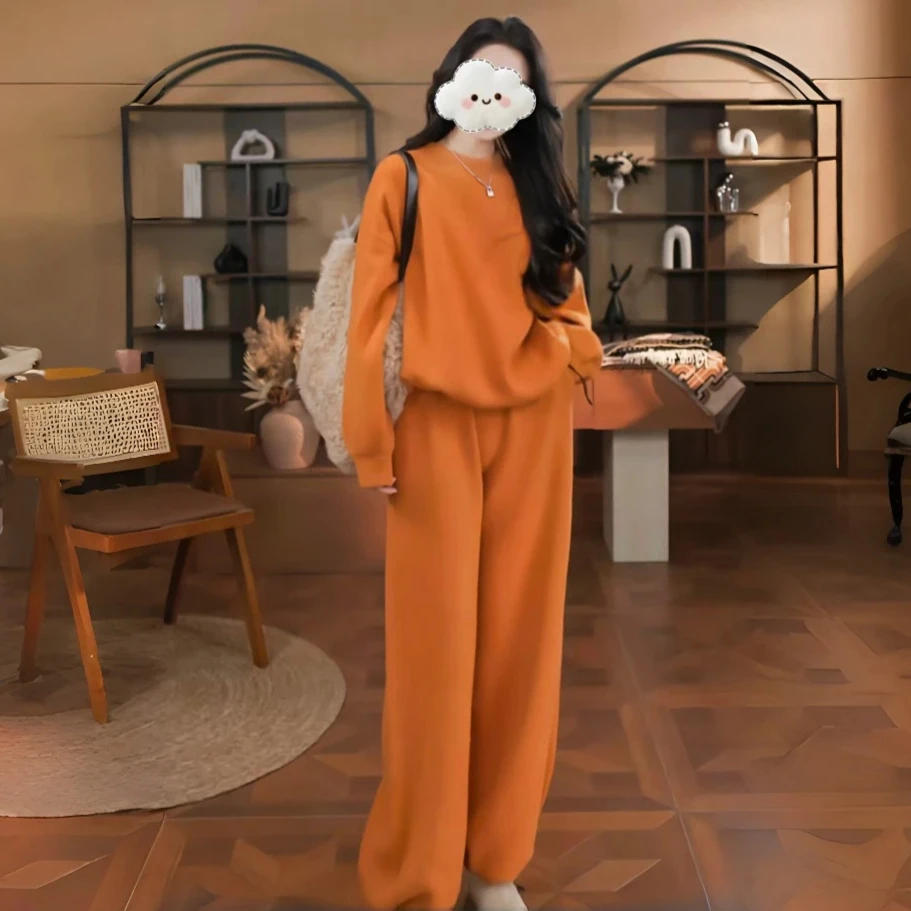 SHALLDOER【北欧港湾】韩系松弛套装2025冬季宽松上衣阔腿裤两件套