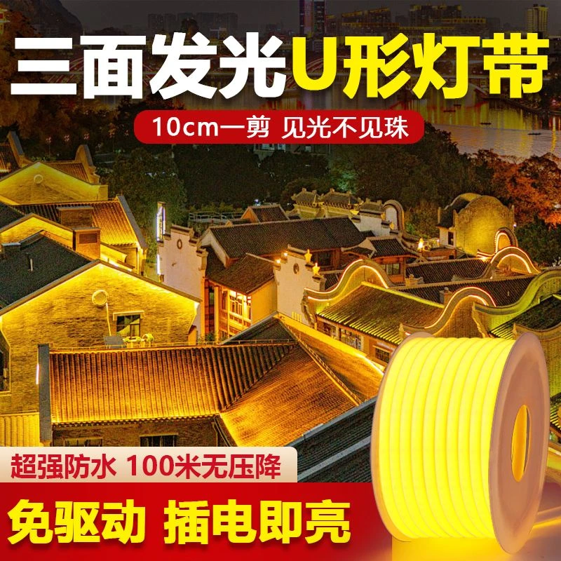 220v免驱实心硅胶led灯带超亮防水防水工程亮化户外房檐氛围灯条