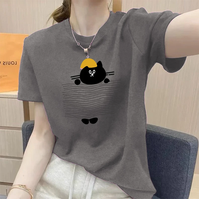 夏季可外穿正肩圆领t恤女短袖韩版时尚休闲减龄优质棉打底衫上衣