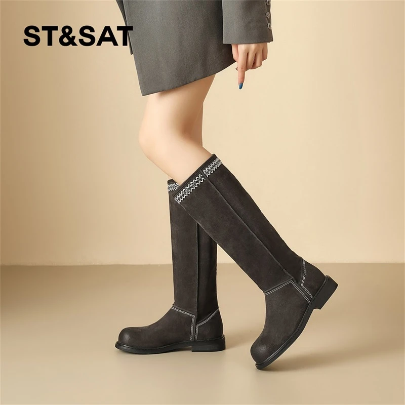 星期六复古厚底骑士靴女2025秋新款刺绣美拉德瘦瘦靴美拉德长筒靴