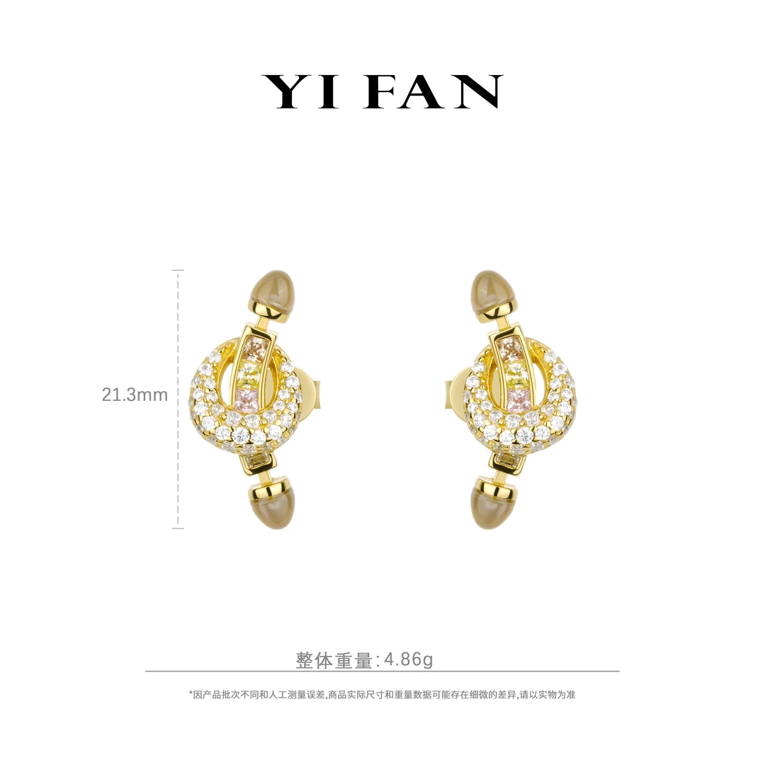 925银合成锆石耳饰 3844-金色白点满钻扭结微笑百搭耳环