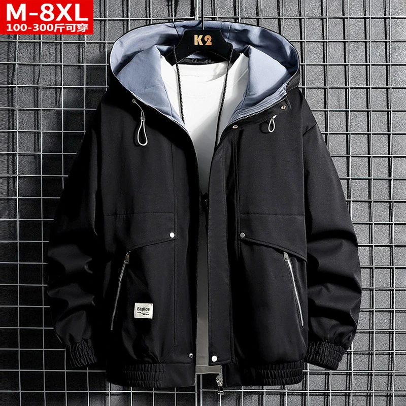 春秋季潮流港风男装帅气时尚连帽夹克胖男士加肥大码宽松休闲外套