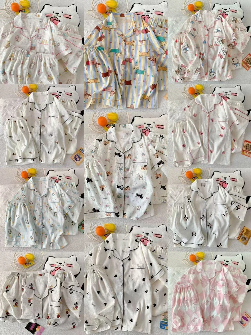 编号701-711新款夏季女睡衣家居服云朵棉翻领三件套宽松甜美可爱