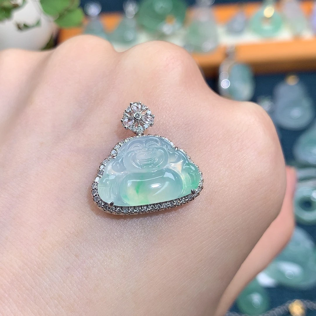 吊坠(不含链)18K金镶嵌翡翠