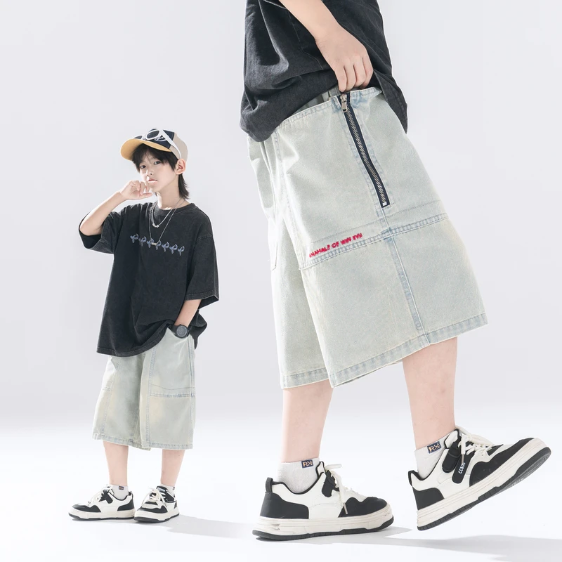 男童牛仔五分裤水洗夏季薄款儿童裤子大口袋休闲裤中大童装百搭潮