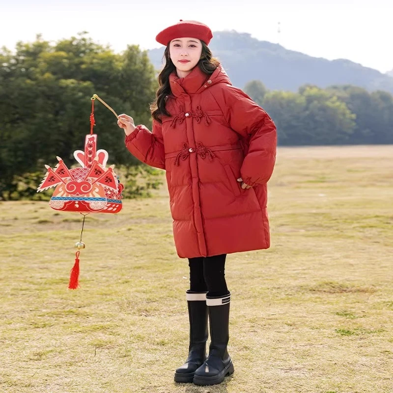 女童棉服2024年新中大童红色新年拜年服国风棉袄加厚保暖上衣外套