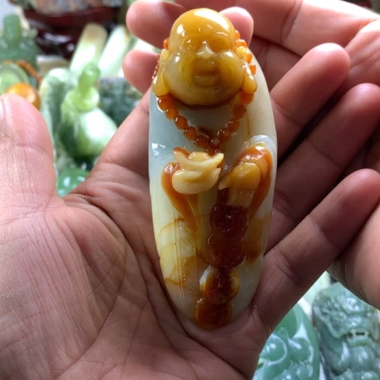 农***岸蛇纹石玉未镶嵌岫玉手把件