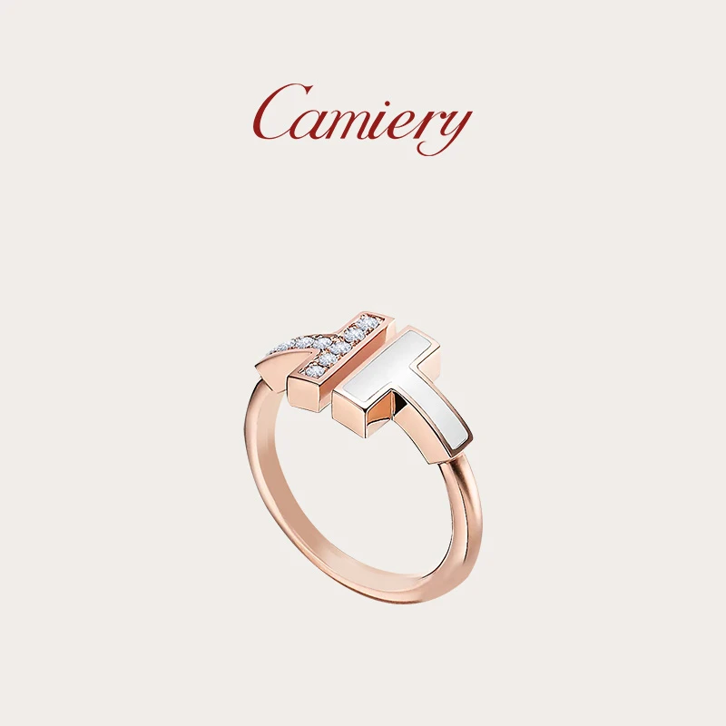 CAMIERY/卡美瑞时尚轻奢高级双T戒指带钻XDW