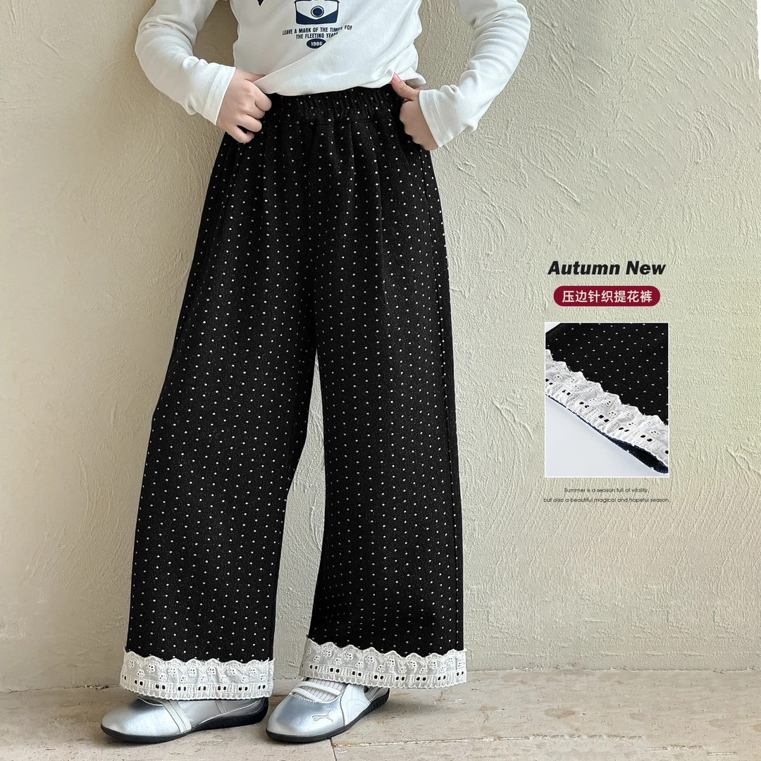 【原版针织面料】女童裤子2025新款洋气童装小女孩秋装阔腿裤休闲裤