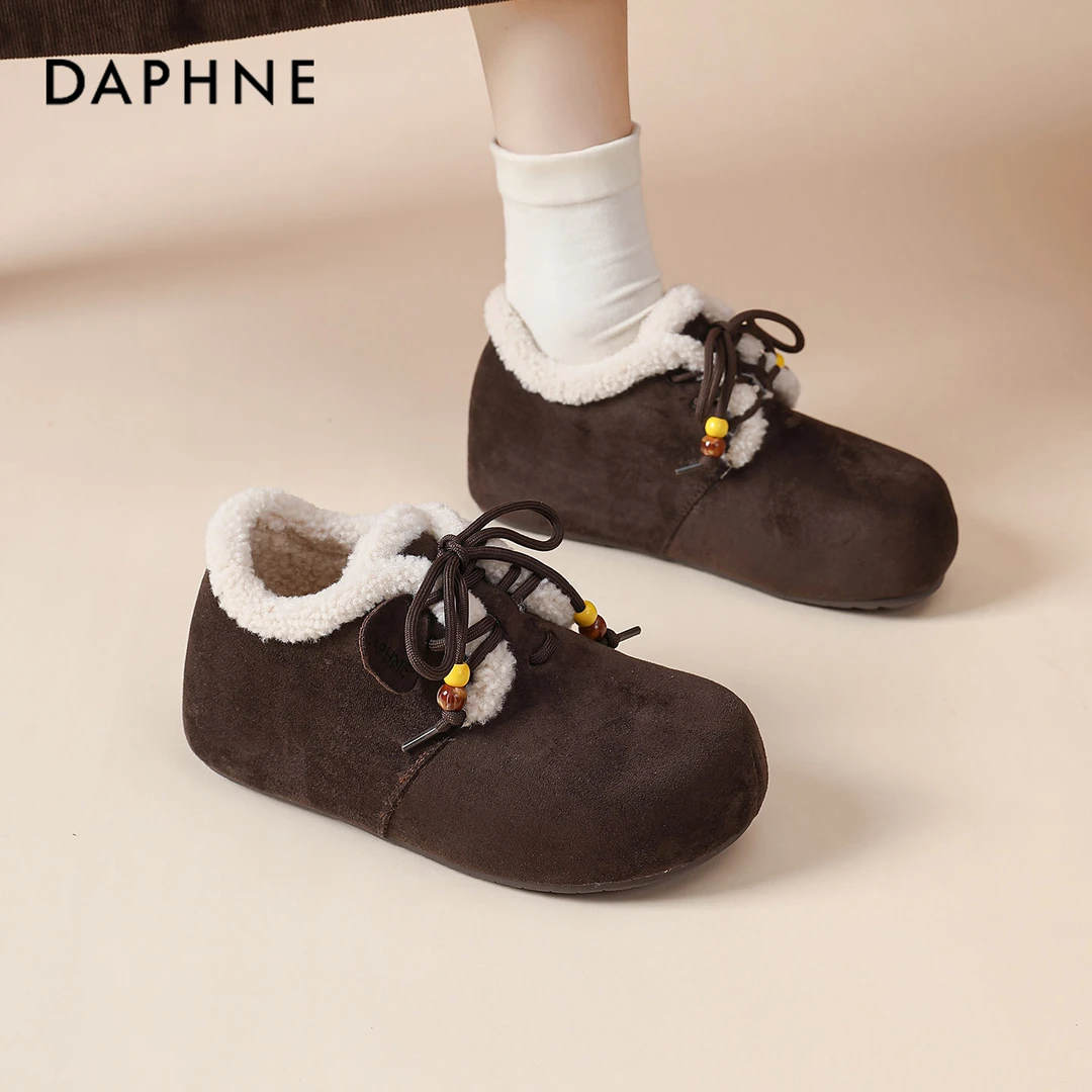 达芙妮勃肯棉鞋女冬季2025新款加绒加厚一脚蹬毛毛雪地靴休闲时尚