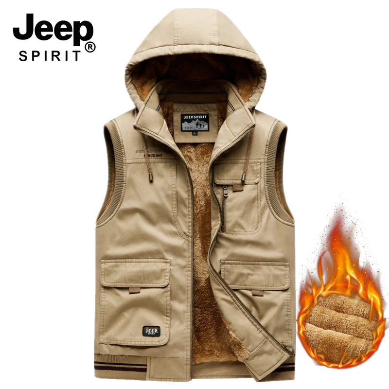 JEEPSPIRIT吉普美式男士冬季新款马甲休闲加绒加厚保暖上衣外套潮