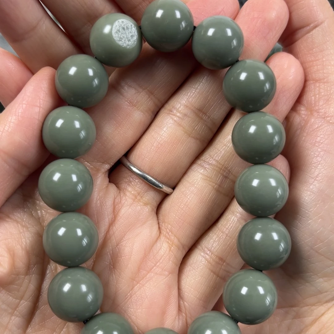 和田玉手链未镶嵌卡14圆珠珠宝级