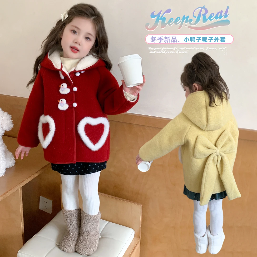 女童加绒毛呢外套洋气儿童加厚呢子大衣小女孩宝宝秋冬装2025新款