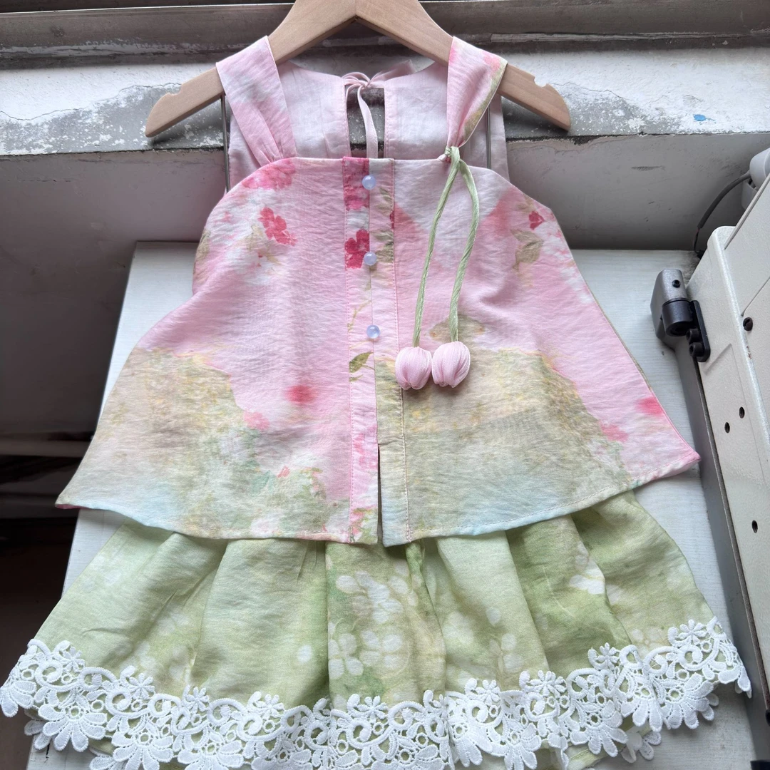 ***郁金香裤子套装国风夏季甜美小女孩国风套装