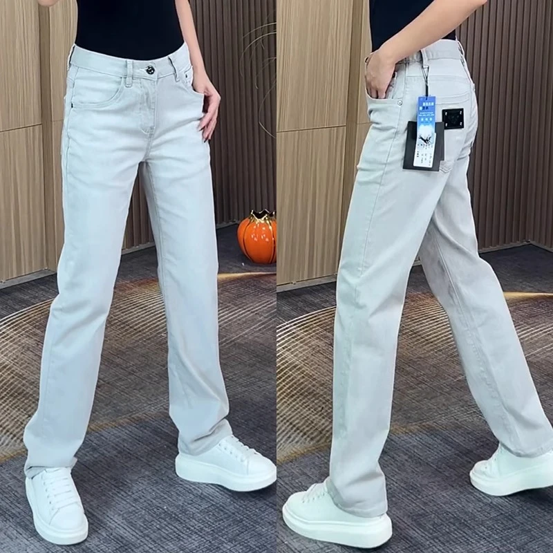 春夏高档轻奢纯色直筒牛仔裤男士百搭修身弹力休闲裤简约时尚长裤