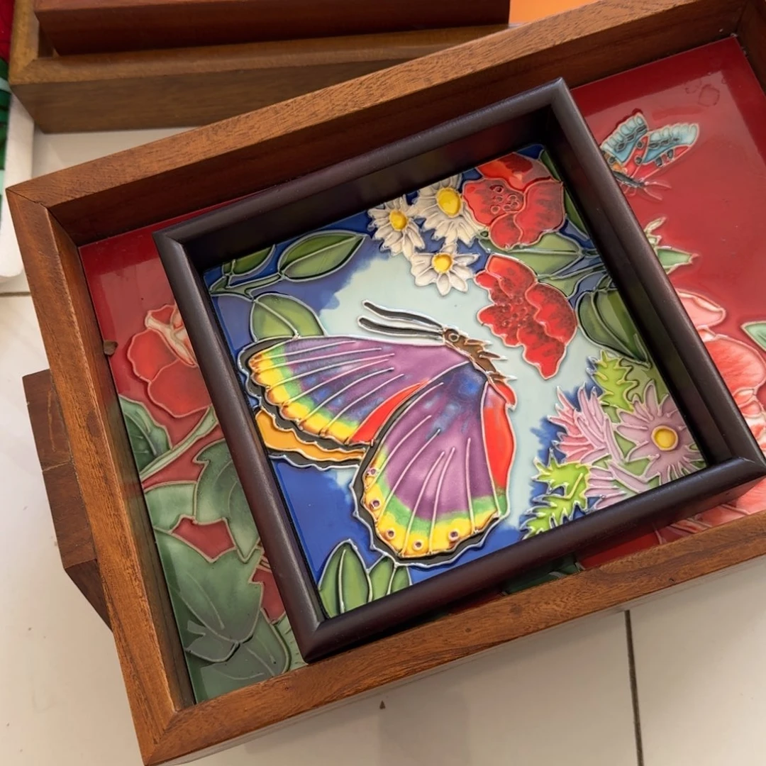 .***.瓷版画老榆木小茶桌