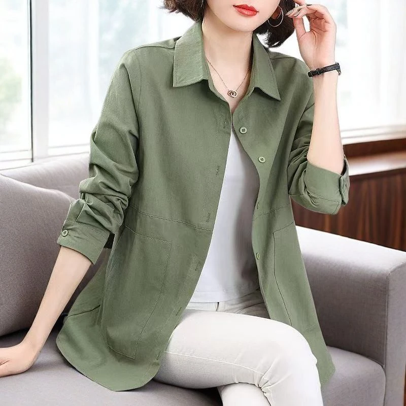 出口法国外贸原单纯棉衬衫长袖衬衣女士新款大码春秋妈妈休闲上衣