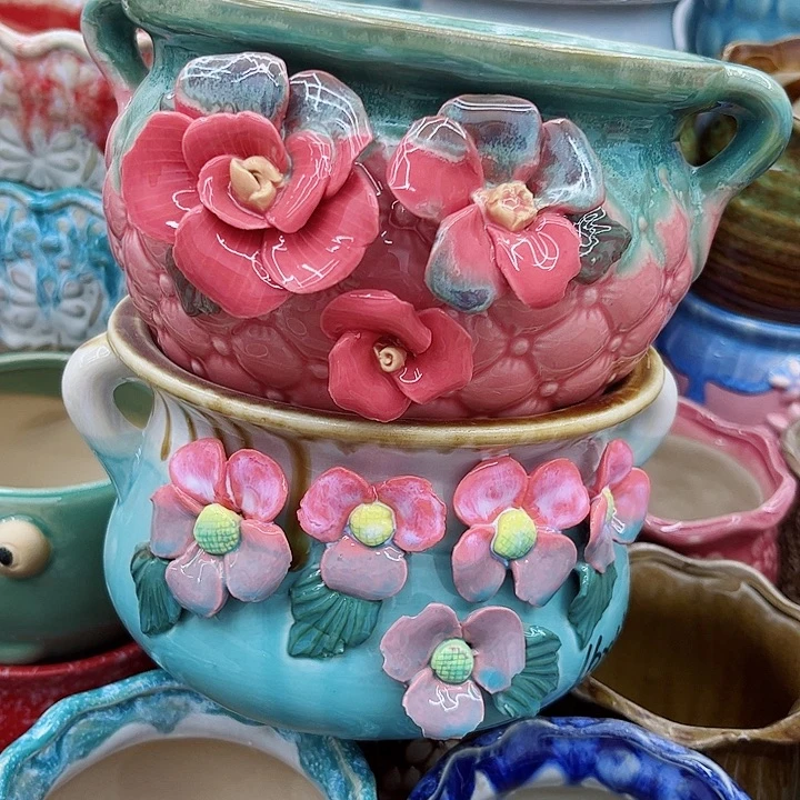 多肉绿植陶瓷花盆9.9包邮，有孔