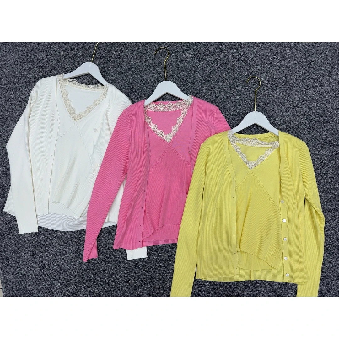 00356蕾丝边针织两件套