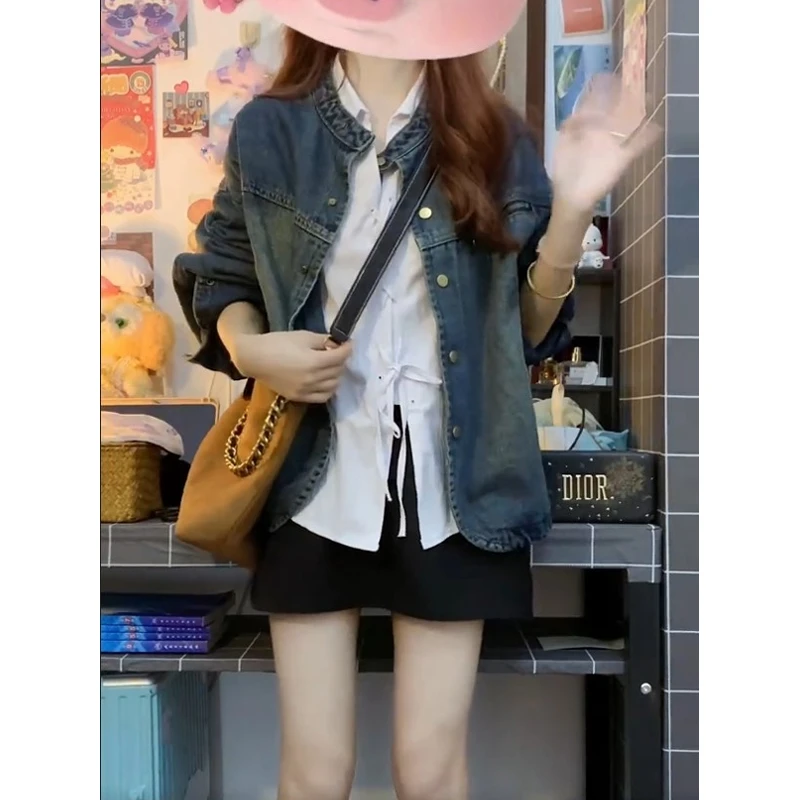 （非图片款）1201-1250时尚复古水洗做旧牛仔外套宽松百搭夹克上衣