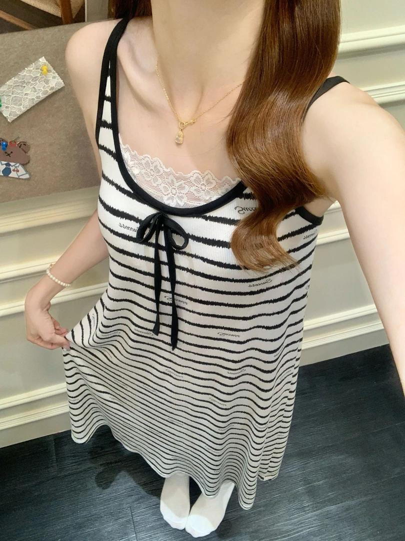睡裙女款夏季莫代尔吊带背心2025新款条纹高级感家居服舒服睡衣