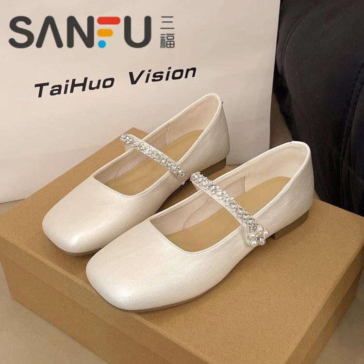 三福绝美法式平底单鞋女2025新款夏季配裙子玛丽珍鞋小皮鞋晚晚鞋