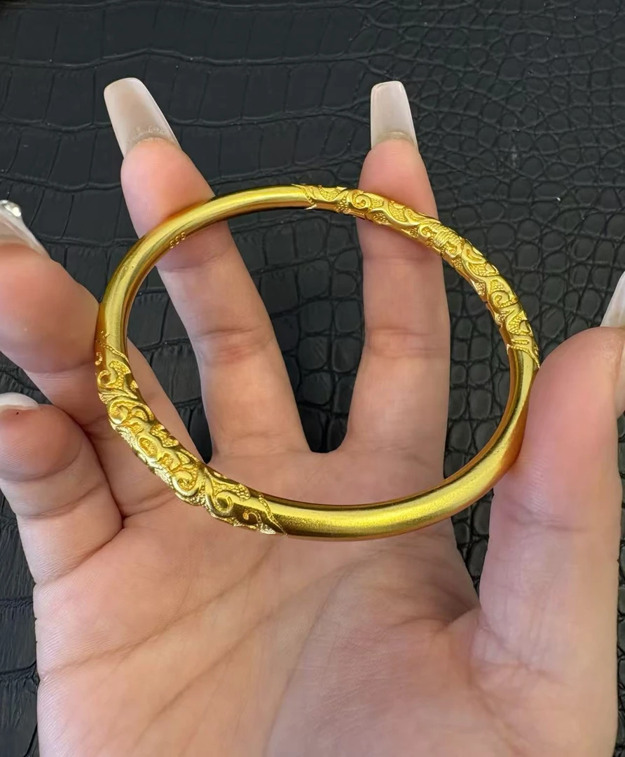 足金999卷草纹手镯