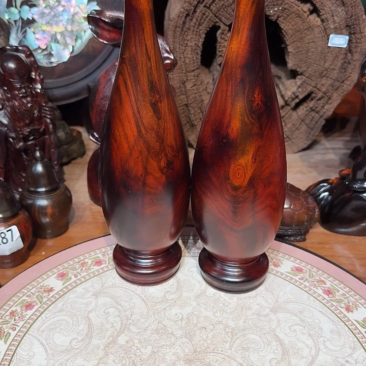 交趾黄檀（大红酸枝）一对花瓶29公分