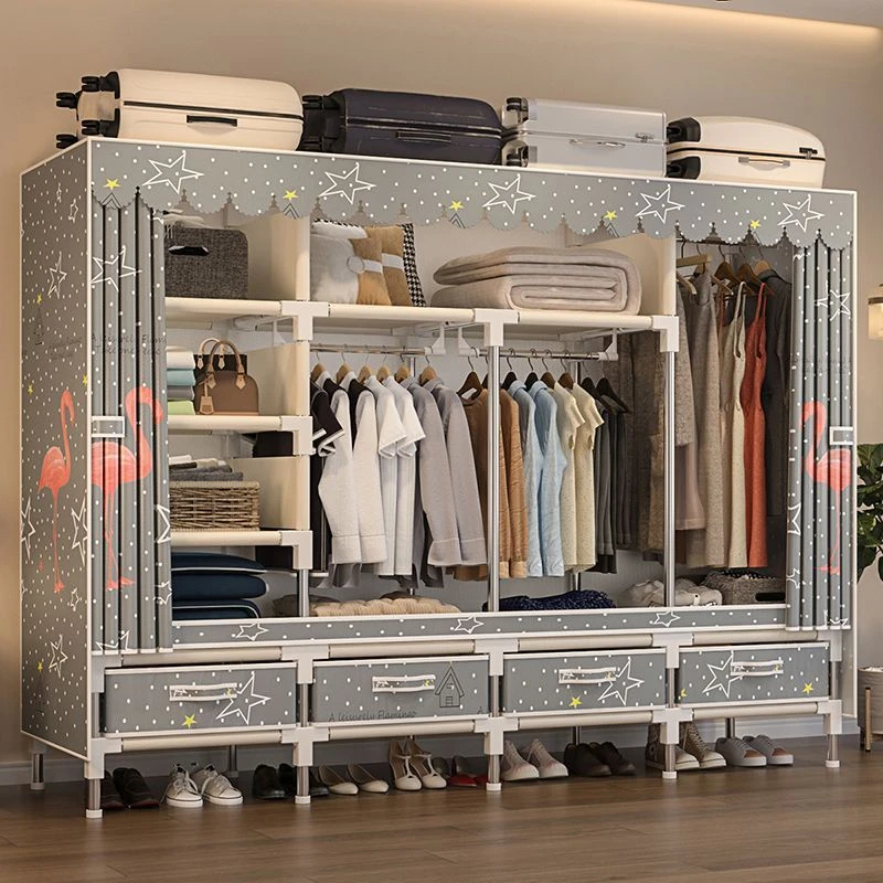 衣柜简易布衣柜出租房用耐用简约带抽屉挂衣柜家用卧室收纳布衣橱