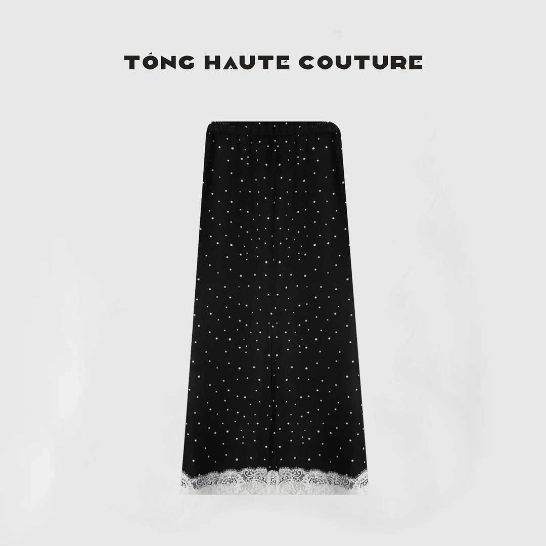 【烟火】25年春夏款轻奢轻熟风高级感醋酸蕾丝拼接斑点半身裙 YQ129