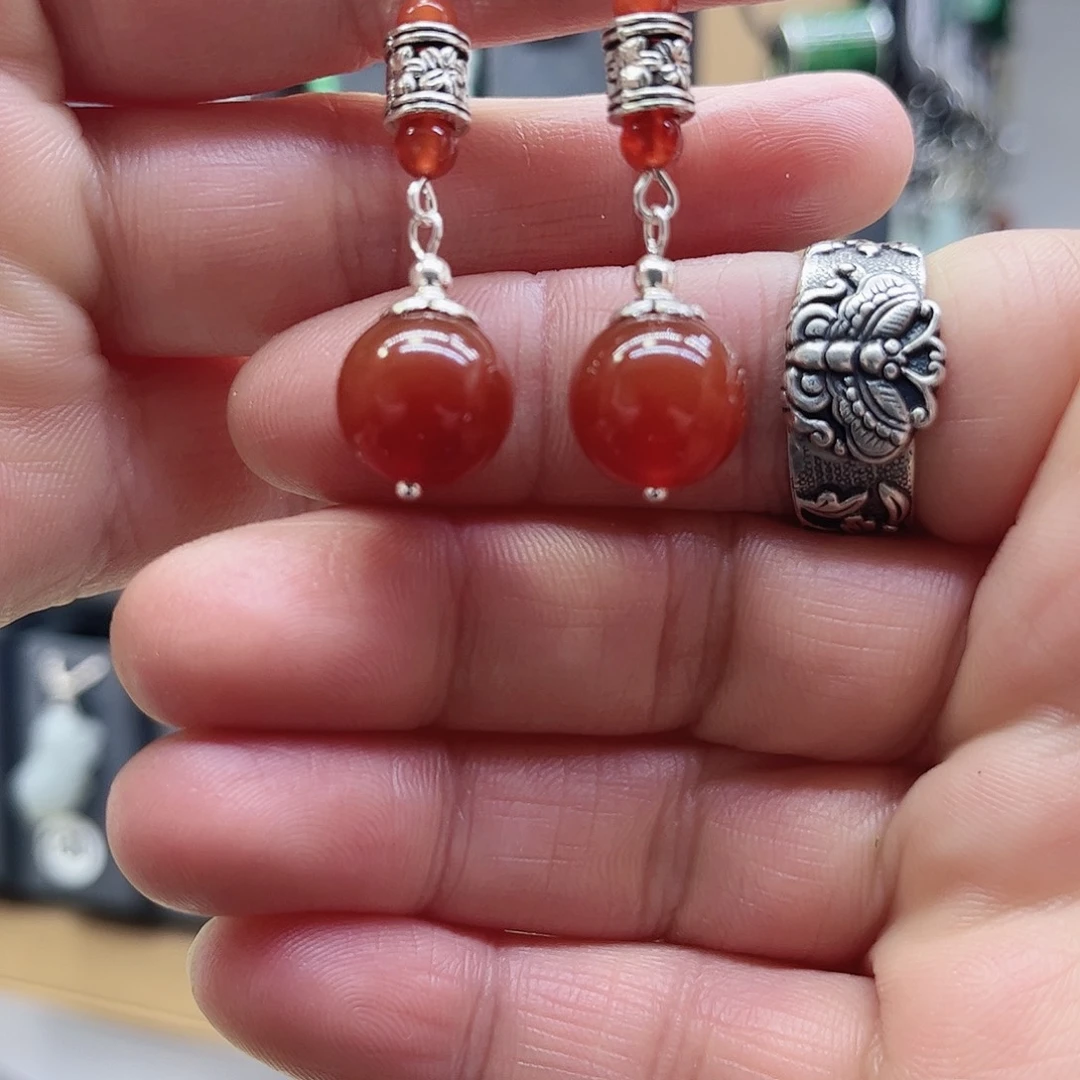 玛瑙/玉髓银S925镶嵌耳钉