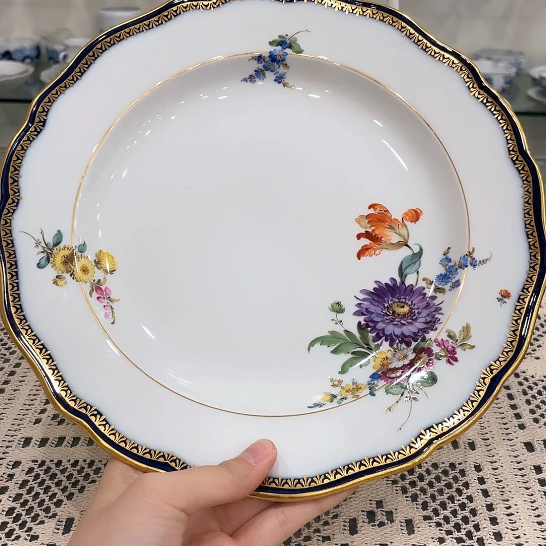 摆件中古一等菲佛期钴蓝a边25cm大餐盘