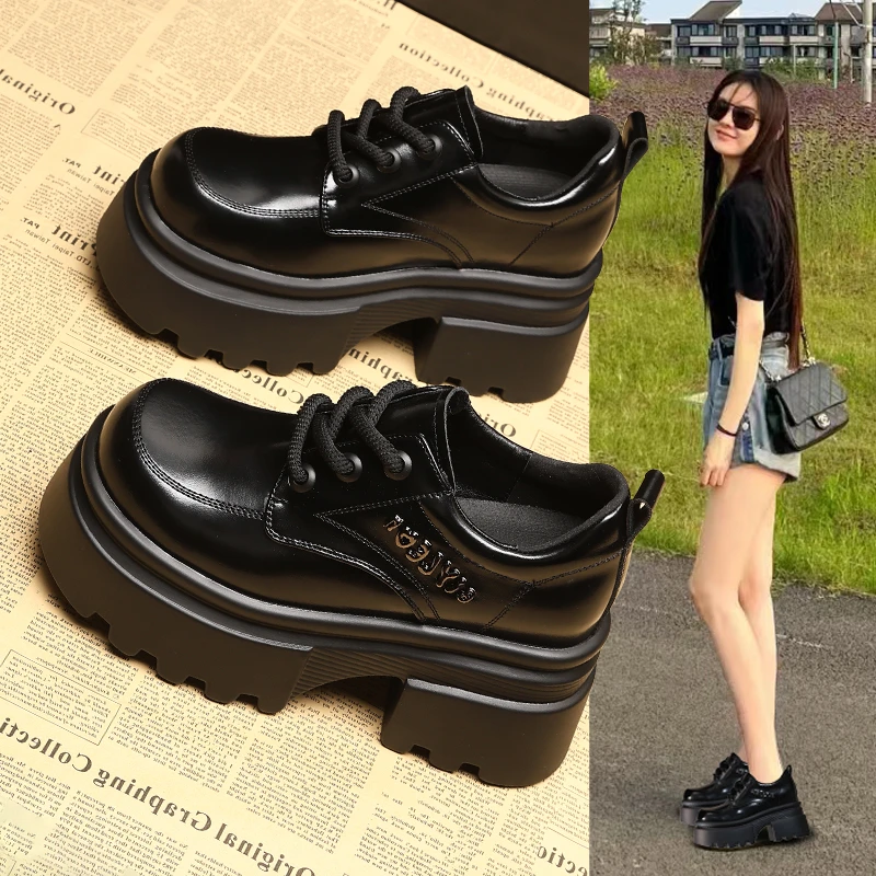 3533-1小个子厚底内增高时尚百搭乐福鞋女2025春季新款单鞋小皮鞋