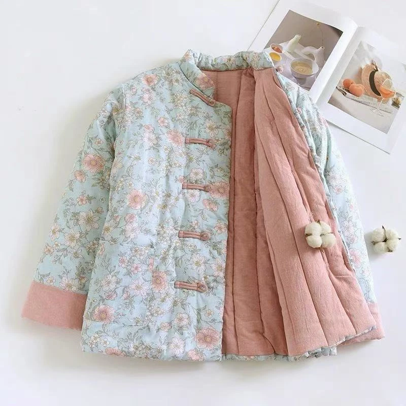 新疆长绒棉夹棉加厚印花棉衣棉服秋冬季新款保暖外套棉花睡衣上衣