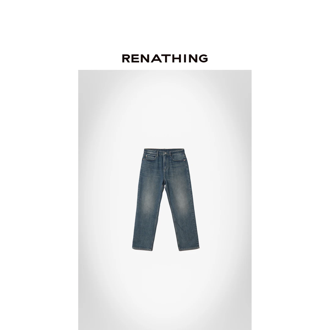 【RENATHING】做旧水洗猫须牛仔裤