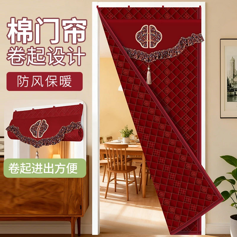新中式棉门帘加厚防寒保暖双面防风秋冬新款卧室客厅隔断帘可定制