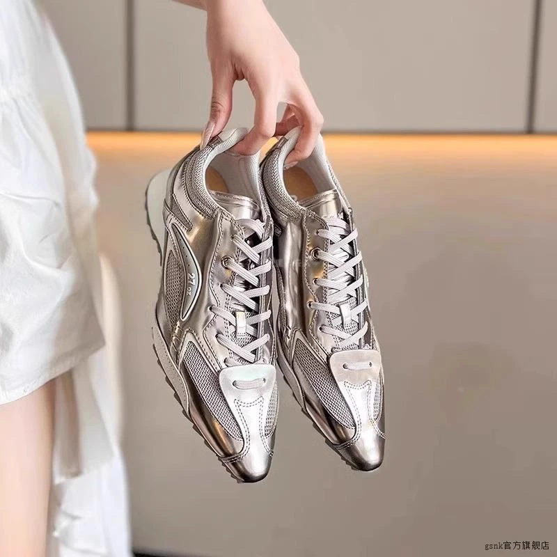 时尚先锋尖头拳击鞋2025春夏新款士运动休闲厚底增高百搭德训女鞋