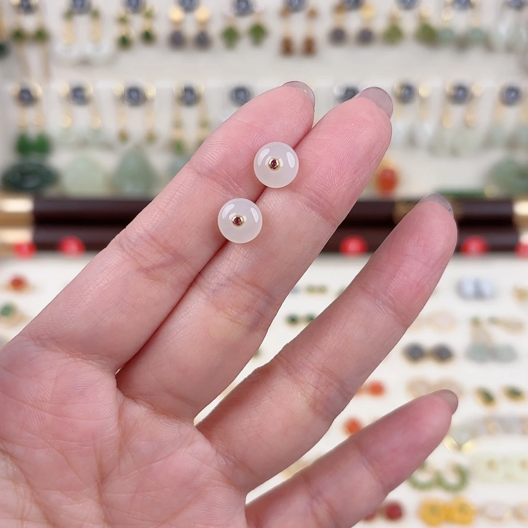 银S925镶嵌和田玉耳饰