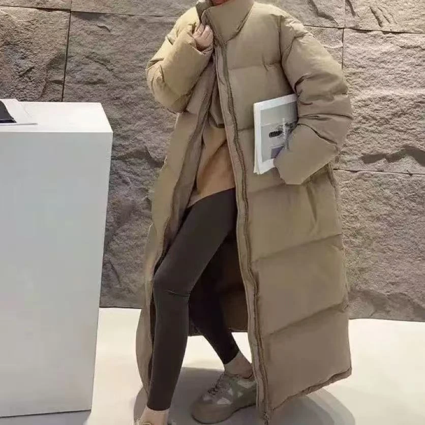 冬季韩系过膝超长羽绒服女大被子宽松加厚情侣装白鸭绒羽绒服女款