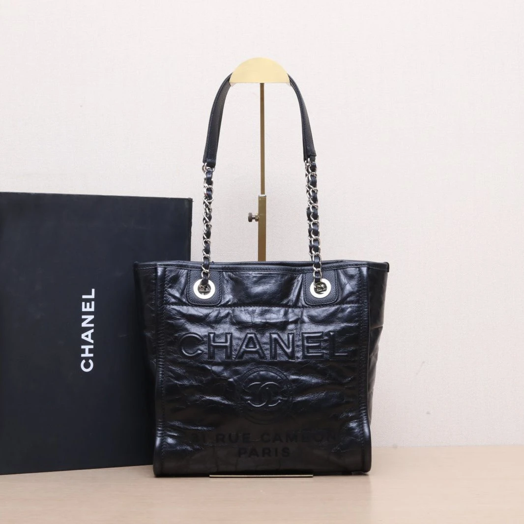 95新 Chanel/香奈儿 小花Jerry活动沙滩包 购物包 小号 黑色 22开